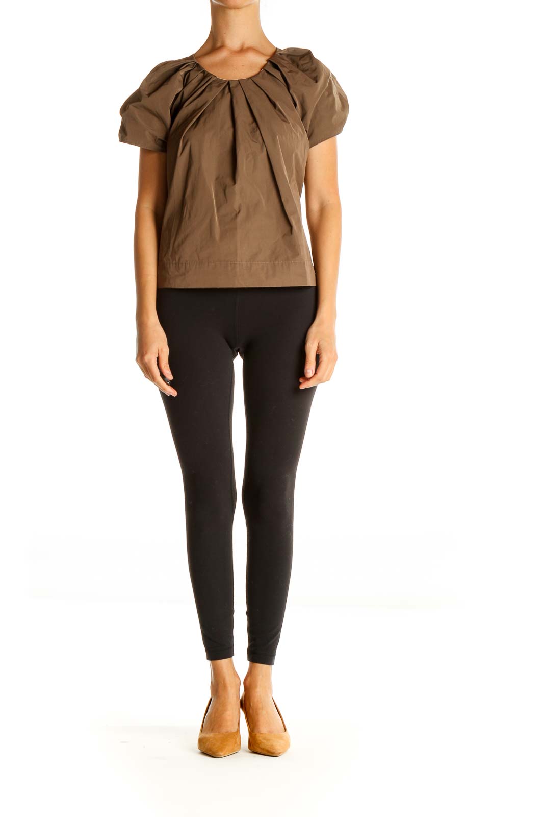 Brown Puff Sleeve Blouse