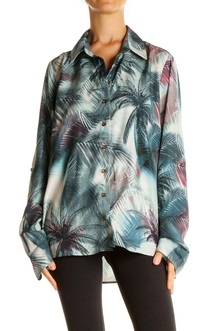 Green Tropical Print Bohemian Shirt