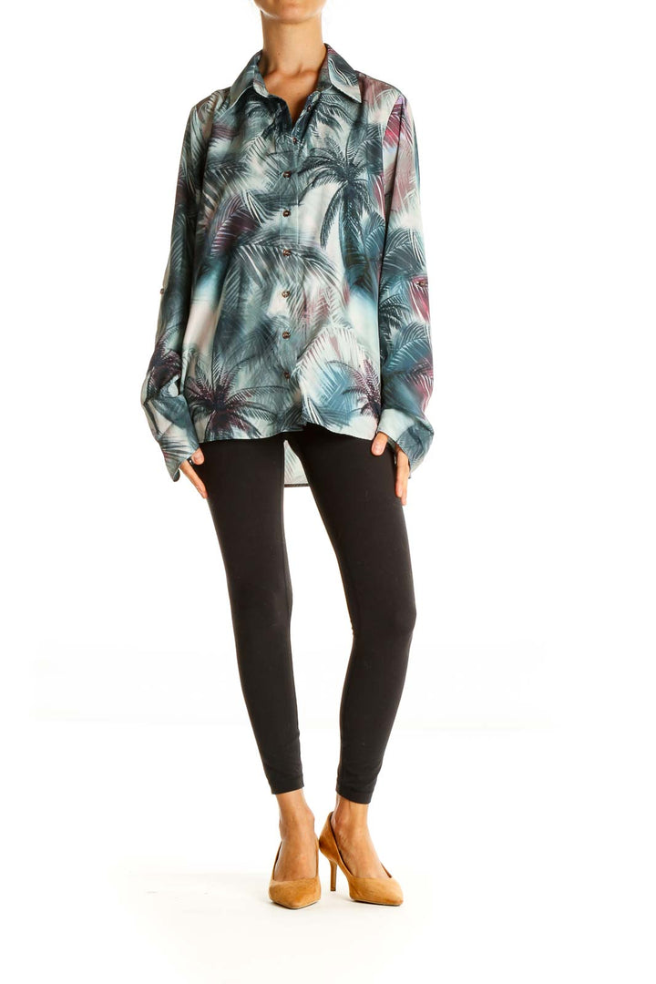 Green Tropical Print Bohemian Shirt