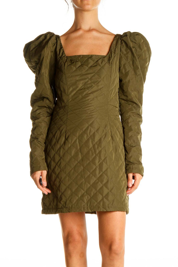 Green Solid Retro Sheath Dress