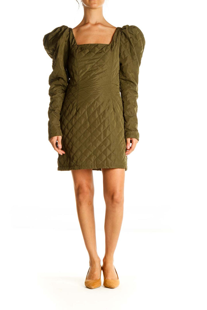 Green Solid Retro Sheath Dress