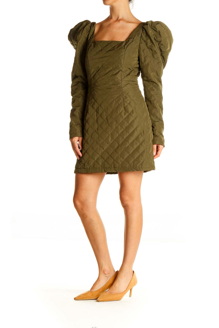 Green Solid Retro Sheath Dress