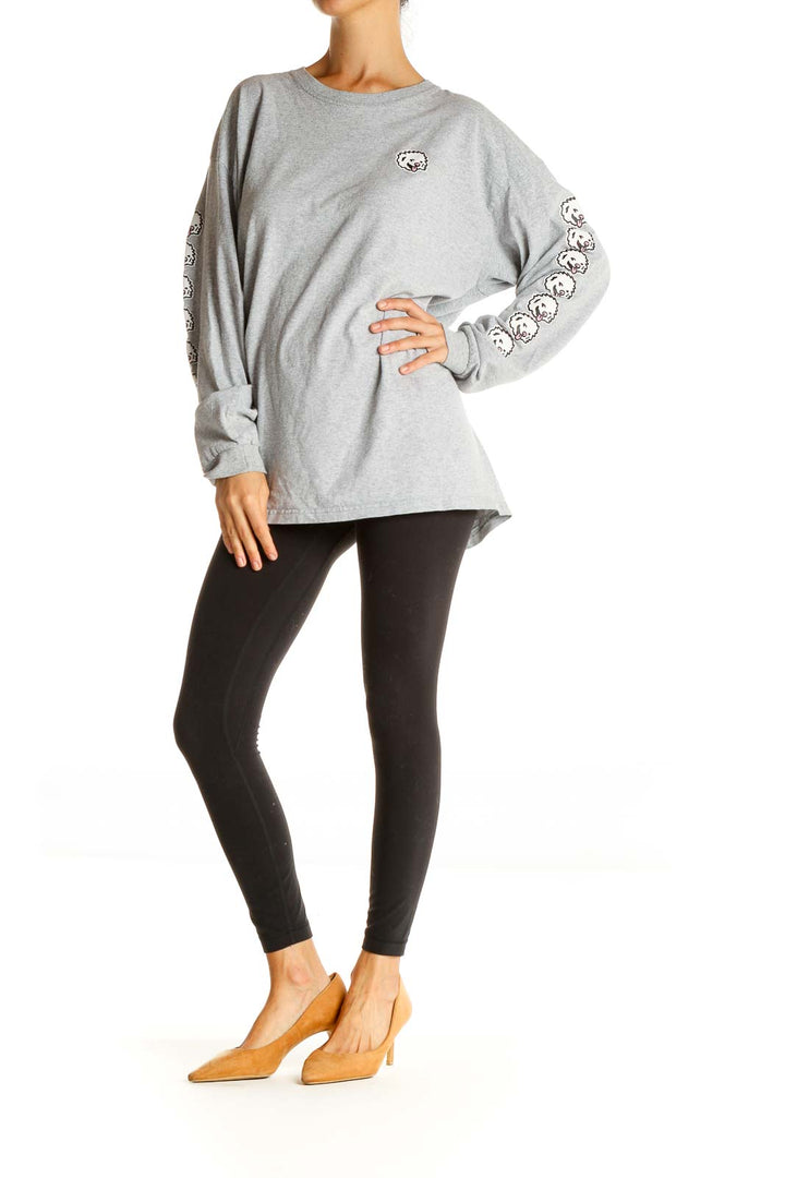 Gray Printed Casual Top