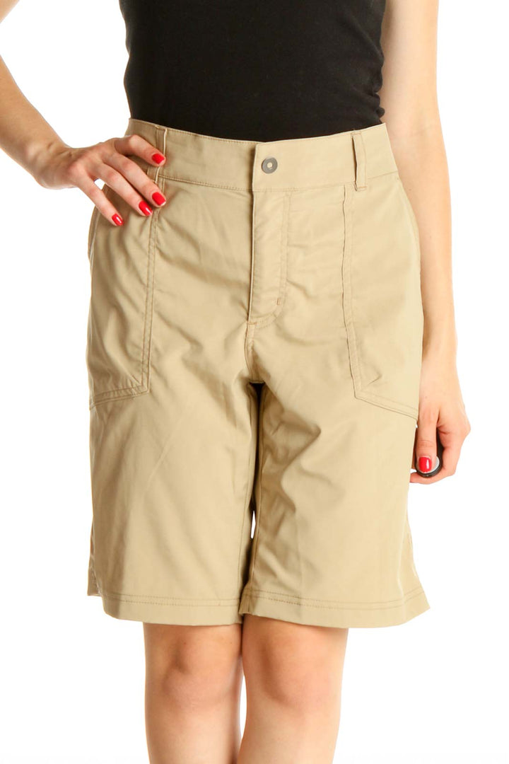 Beige Solid All Day Wear Shorts