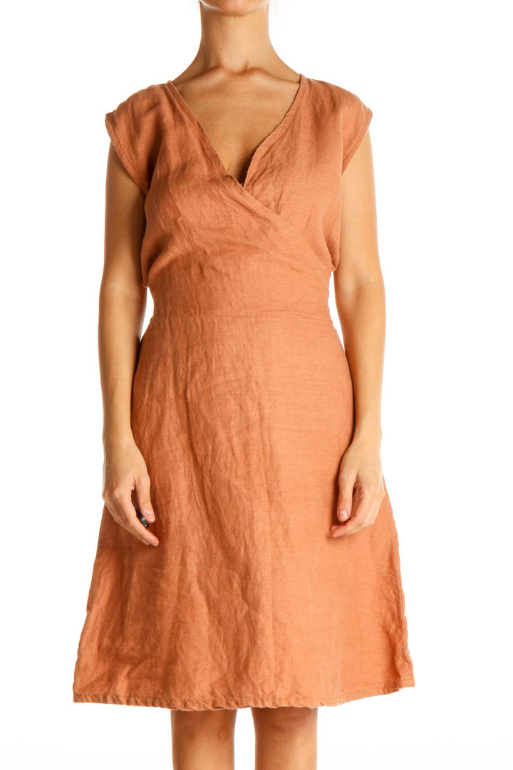 Orange Solid Classic Fit & Flare Dress