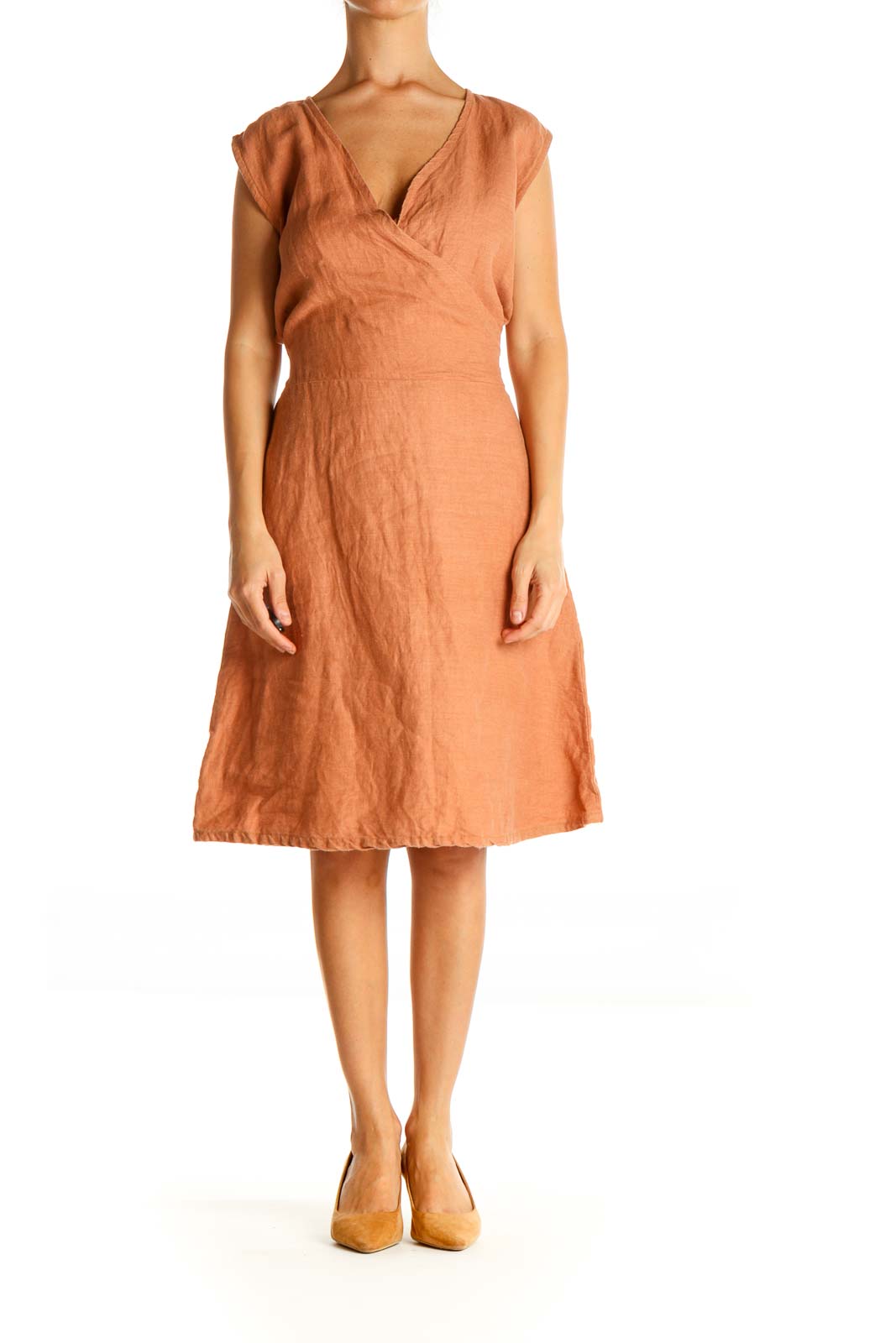 Orange Solid Classic Fit & Flare Dress