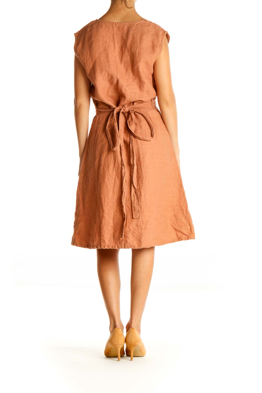 Orange Solid Classic Fit & Flare Dress