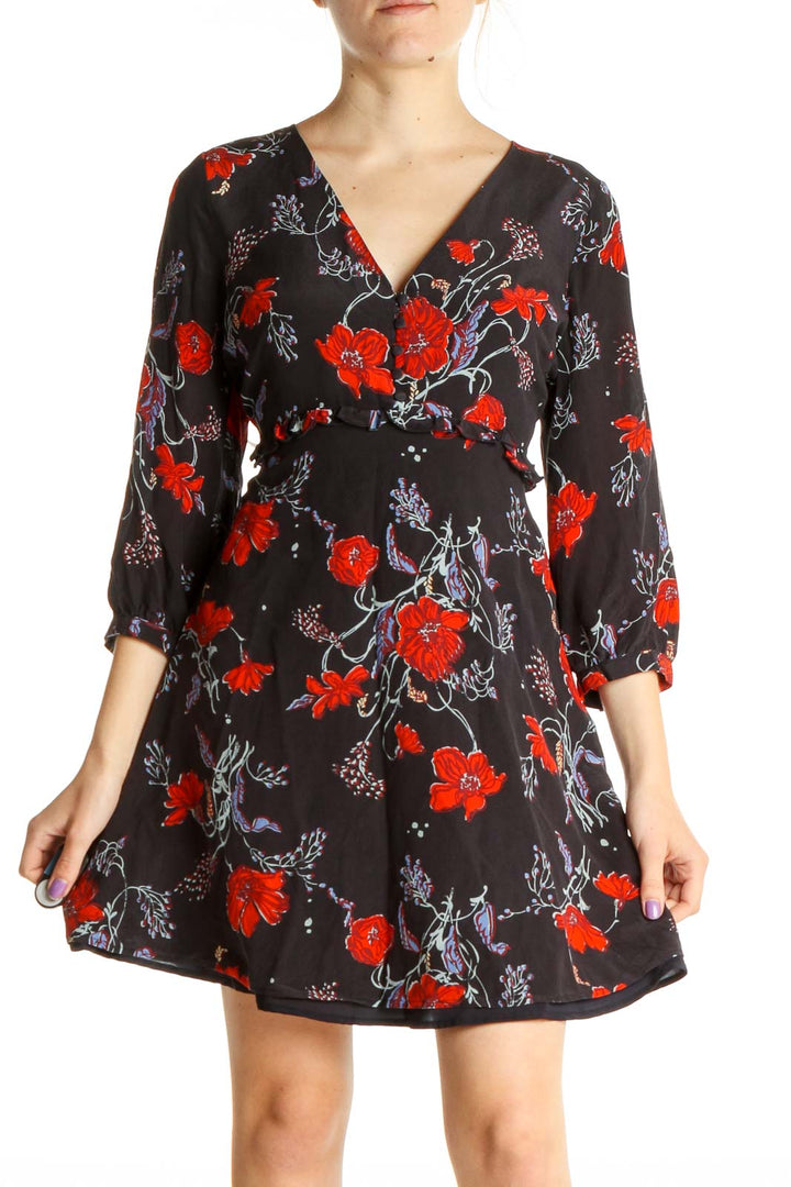 Black Floral Print Day Fit & Flare Dress