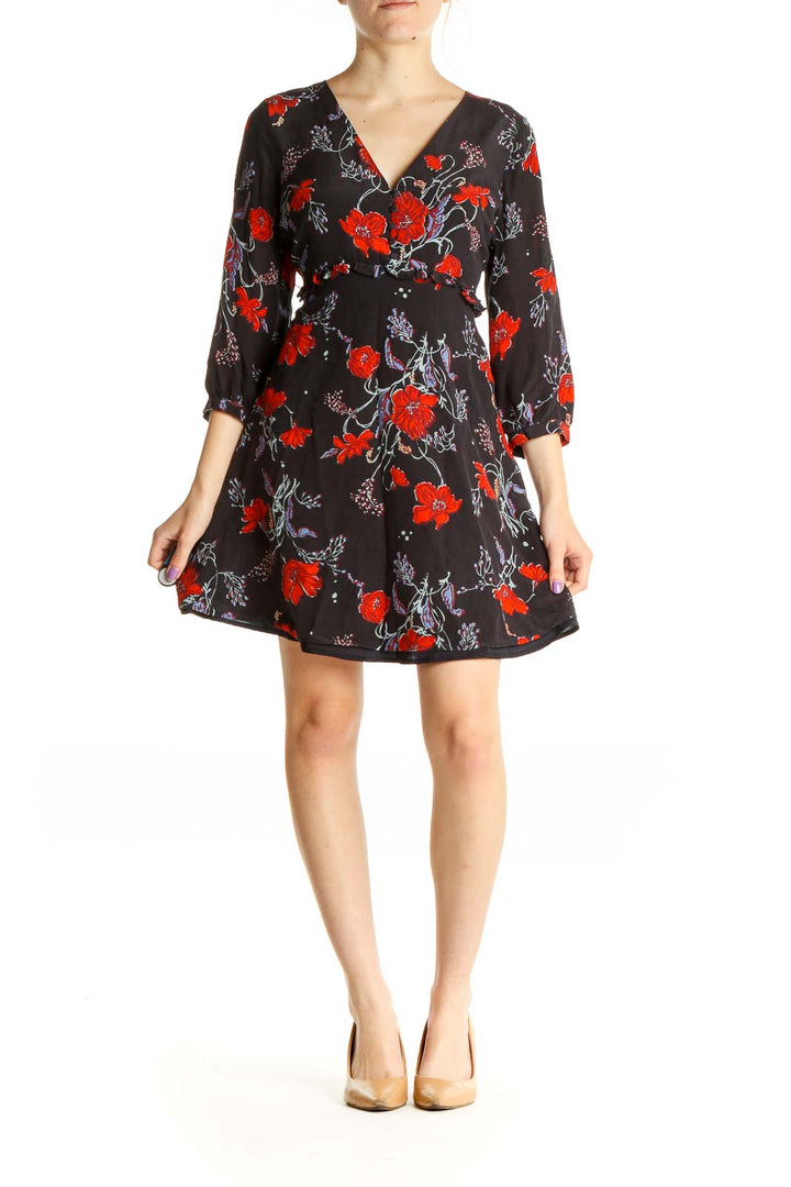 Black Floral Print Day Fit & Flare Dress