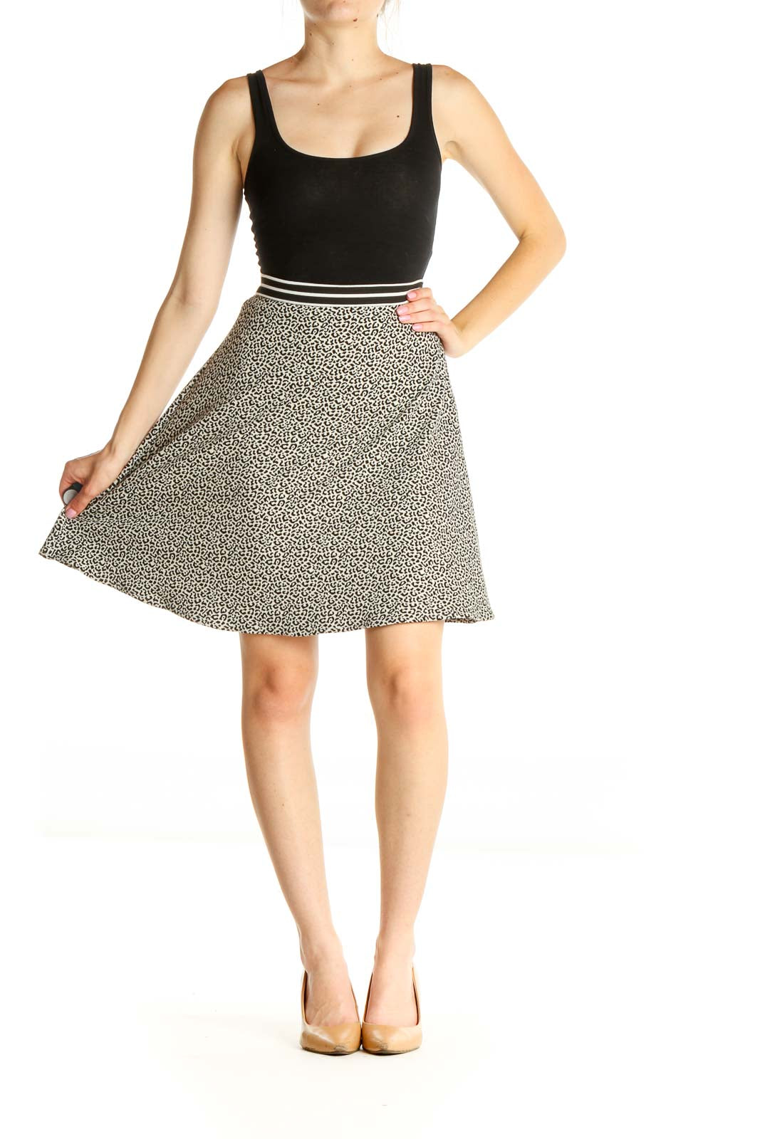 White Black Animal Print Chic A-Line Skirt