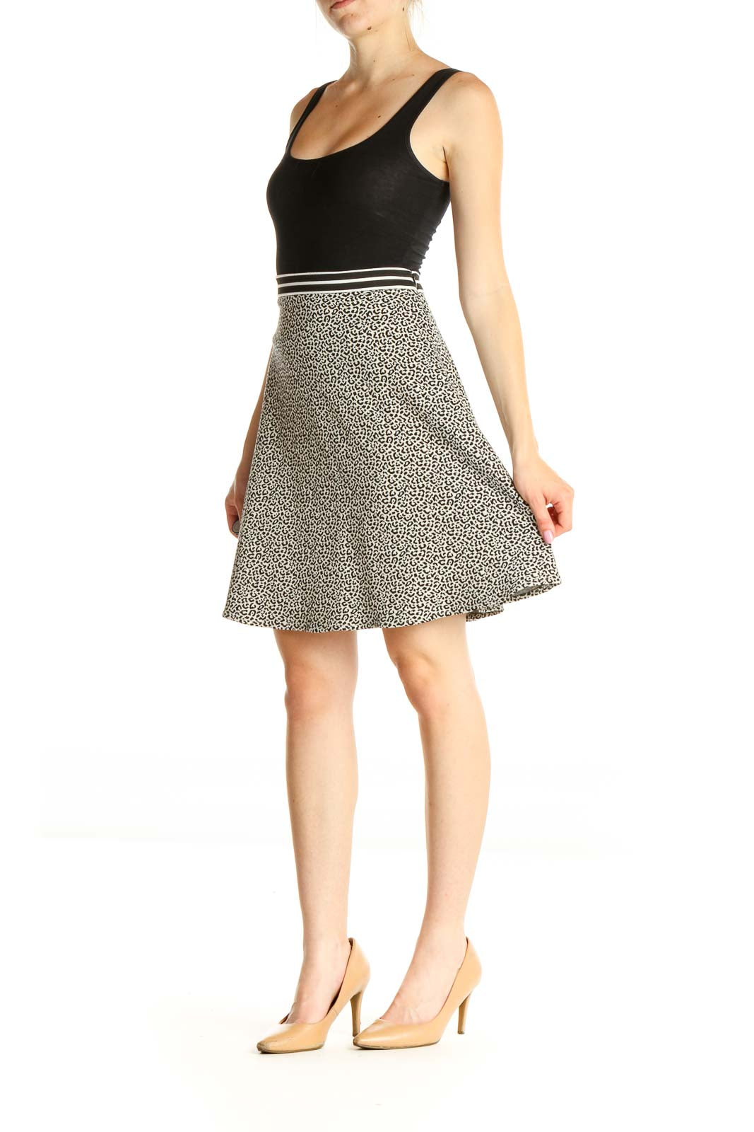 White Black Animal Print Chic A-Line Skirt