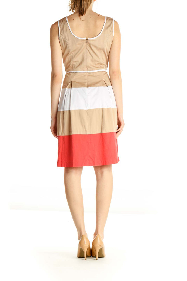 Beige Colorblock Fit & Flare Dress