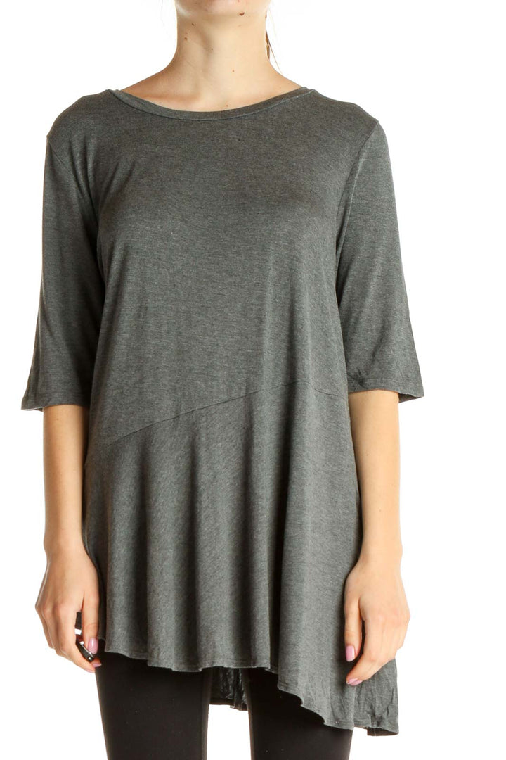 Gray Solid Casual T-Shirt