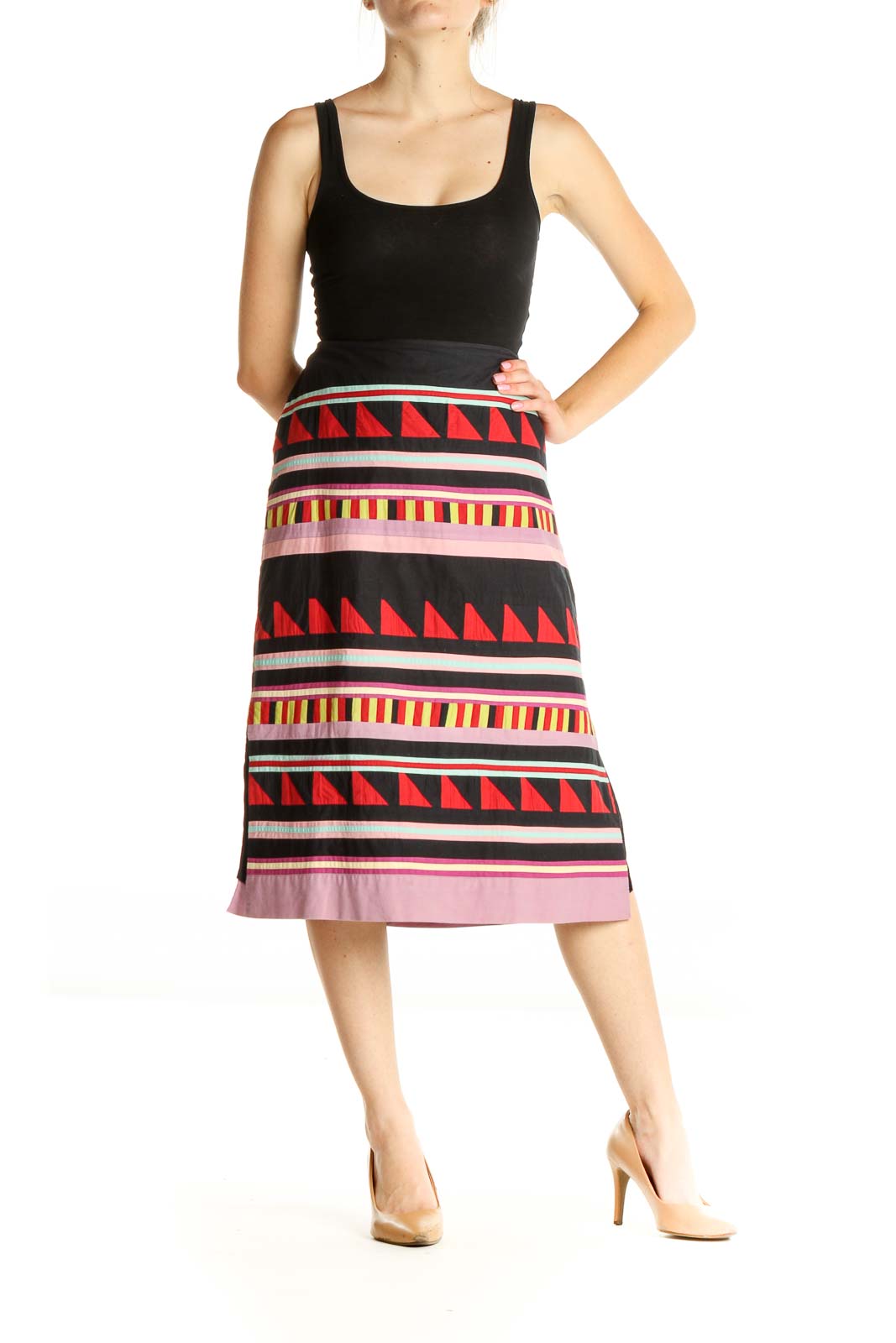 Black Aztec Print Bohemian A-Line Skirt