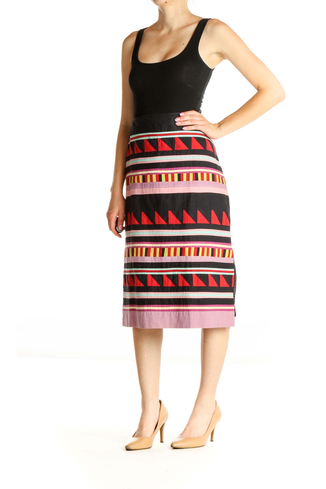 Black Aztec Print Bohemian A-Line Skirt