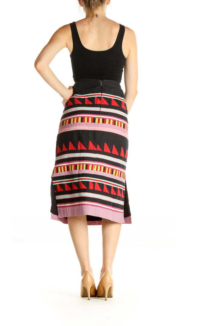 Black Aztec Print Bohemian A-Line Skirt