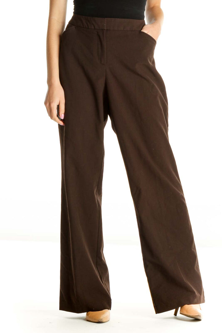 Brown Solid Retro Trousers