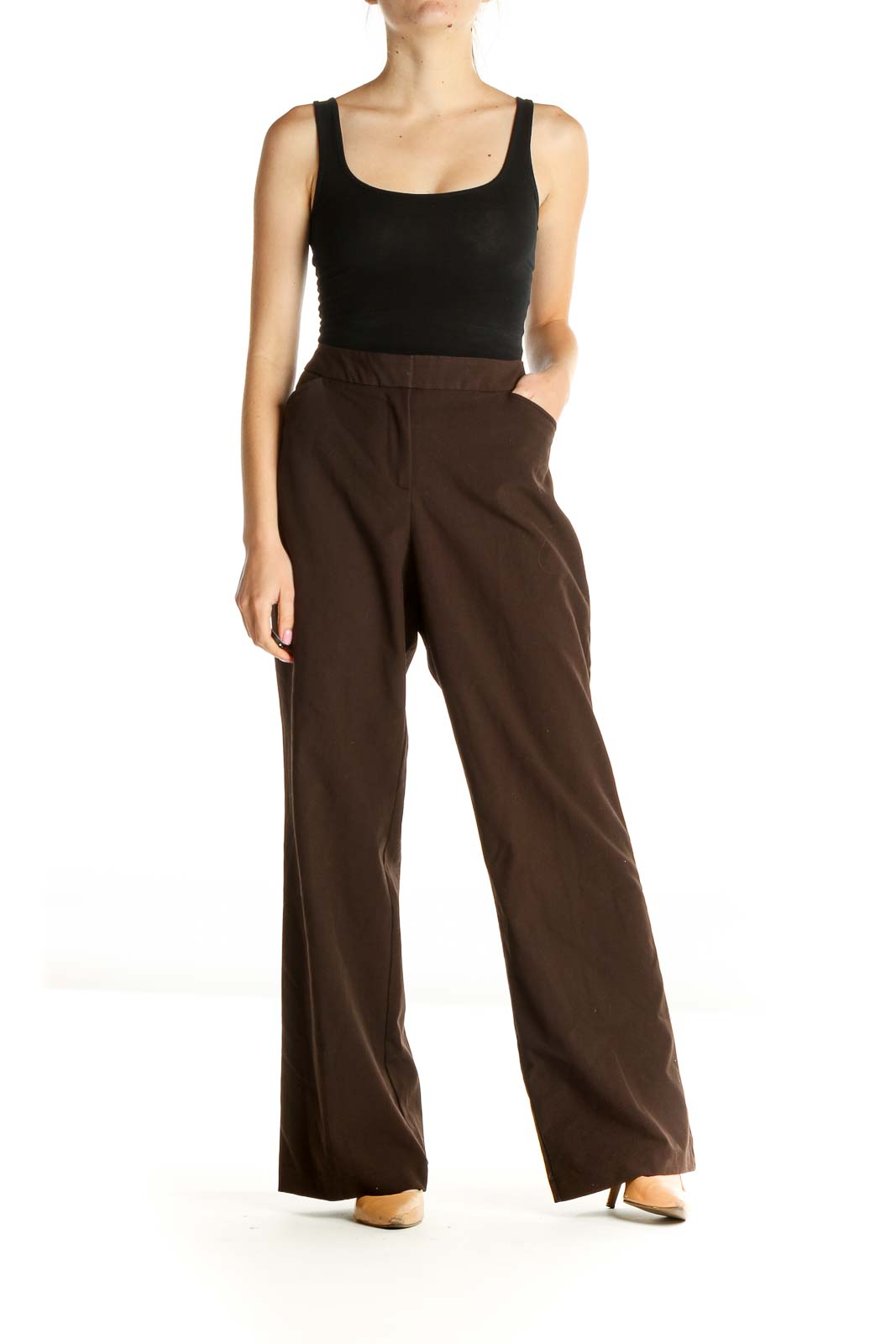 Brown Solid Retro Trousers