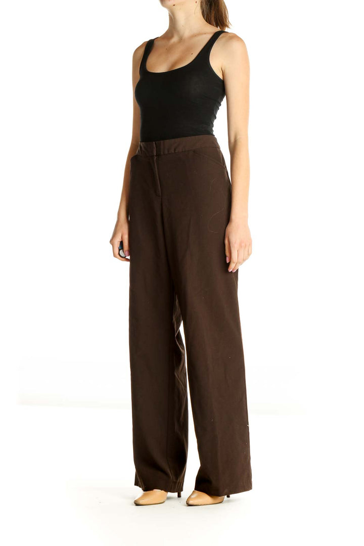 Brown Solid Retro Trousers