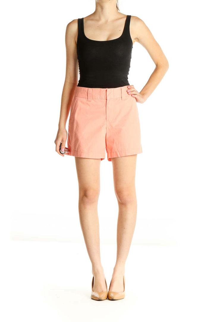 Pink Solid Casual Shorts