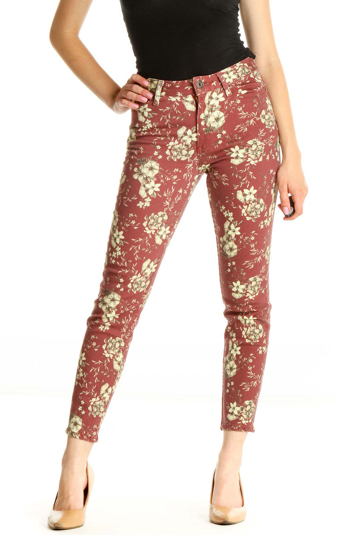 Red Floral Skinny Jeans