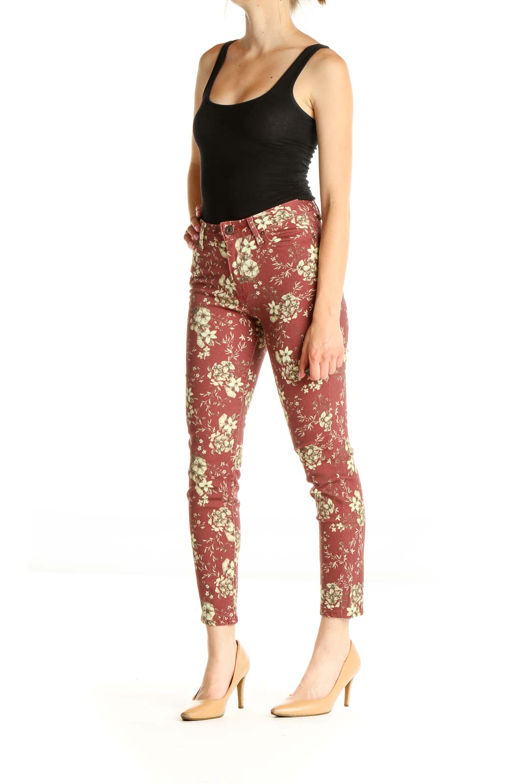 Red Floral Skinny Jeans