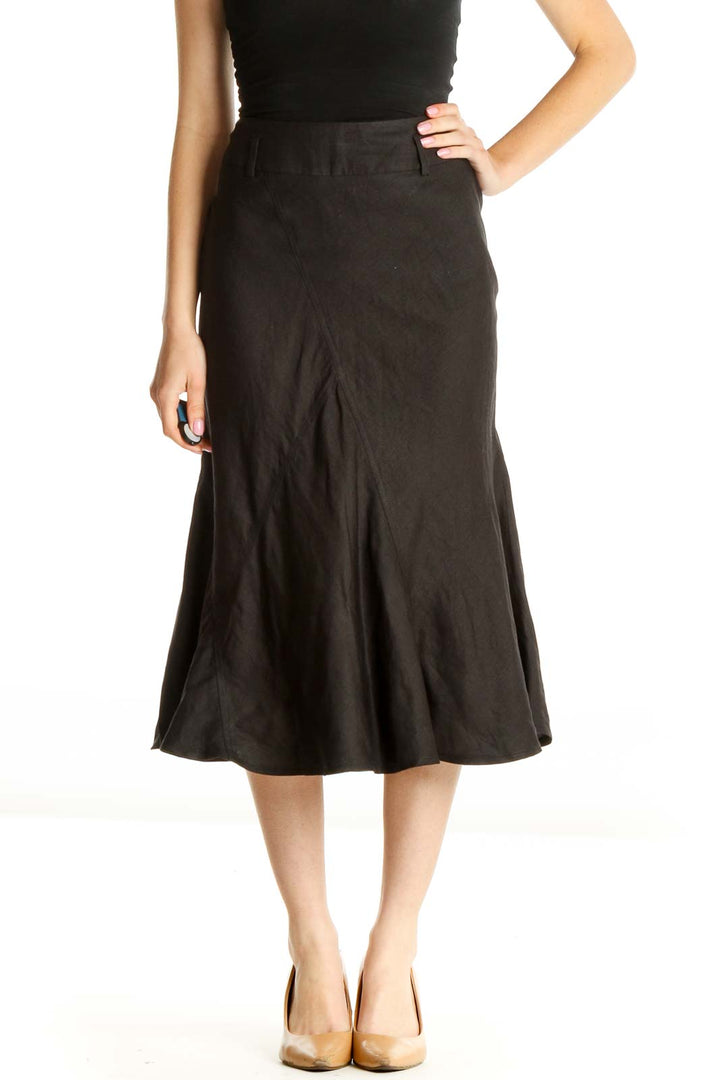 Black Solid Brunch Flared Skirt