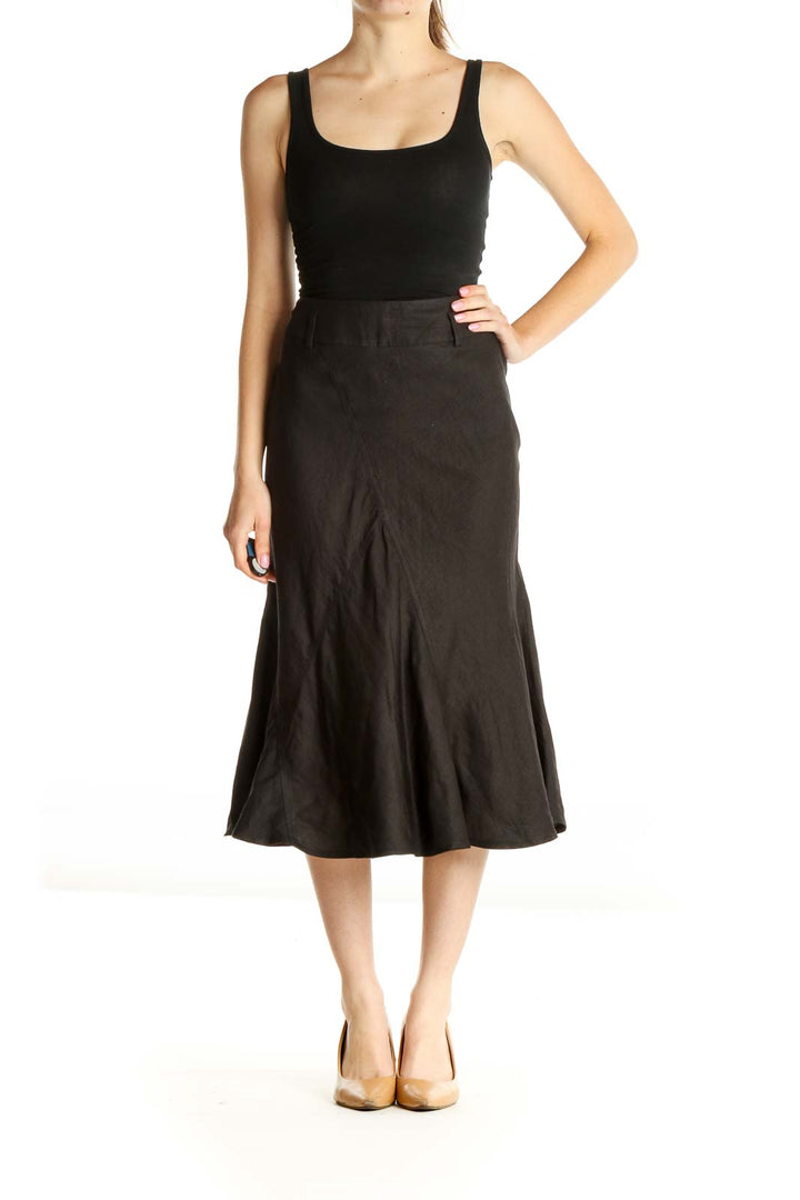 Black Solid Brunch Flared Skirt