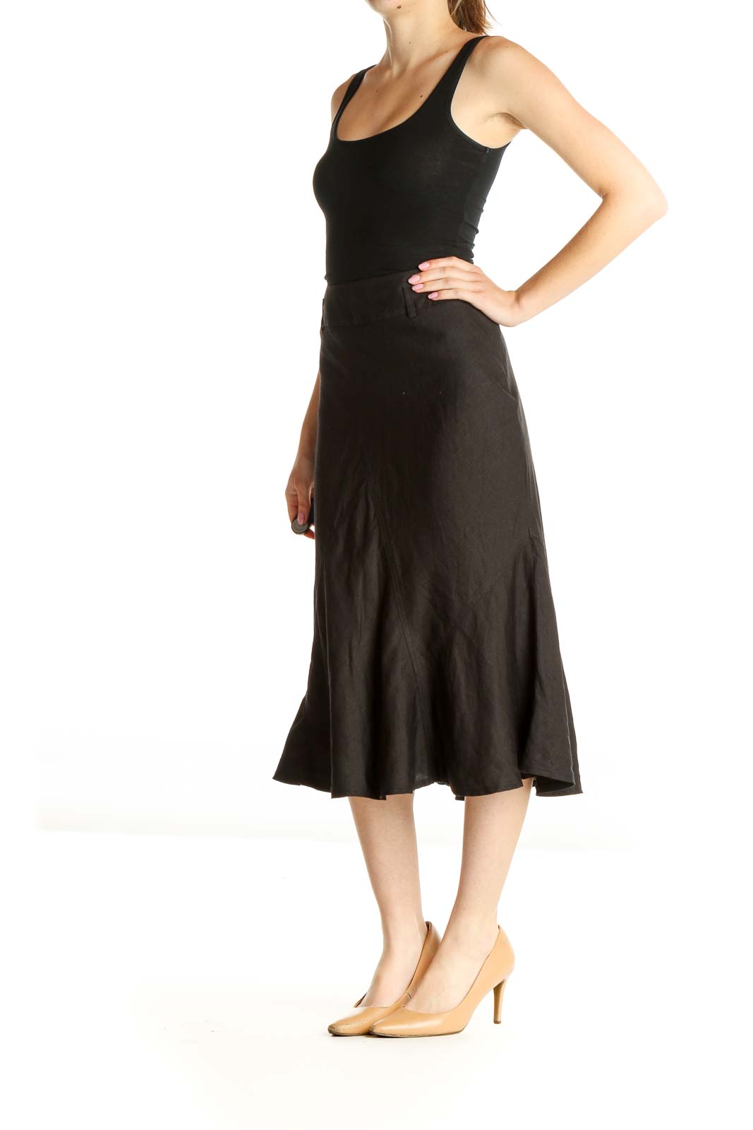 Black Solid Brunch Flared Skirt