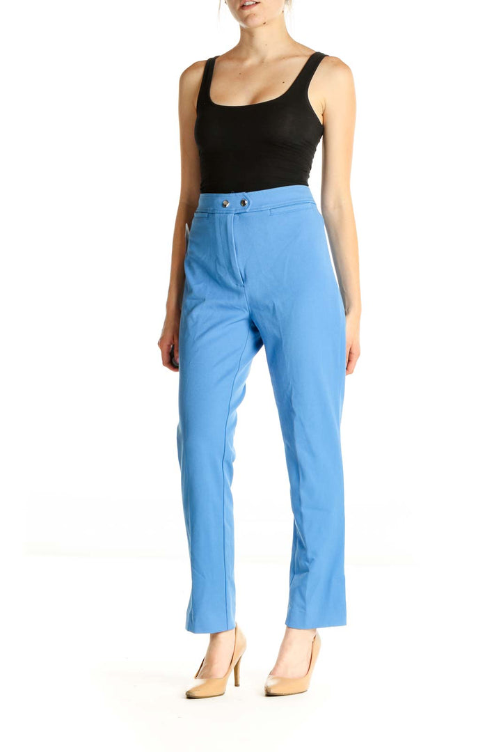 Blue Solid Casual Trousers