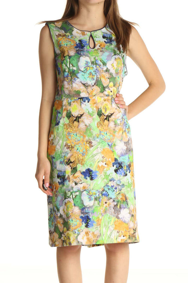 Green Floral Print Sheath Dress