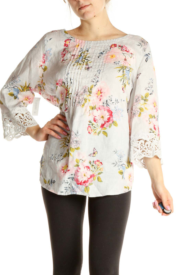 White Floral Print Blouse