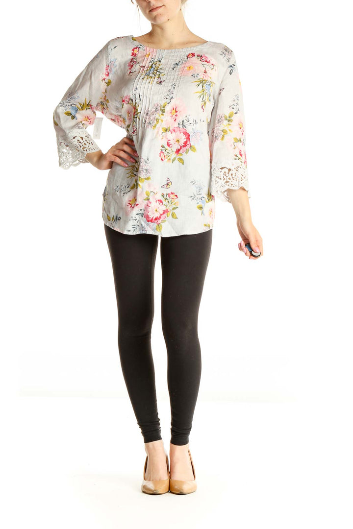 White Floral Print Blouse