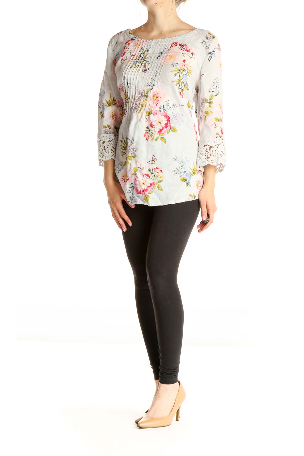 White Floral Print Blouse