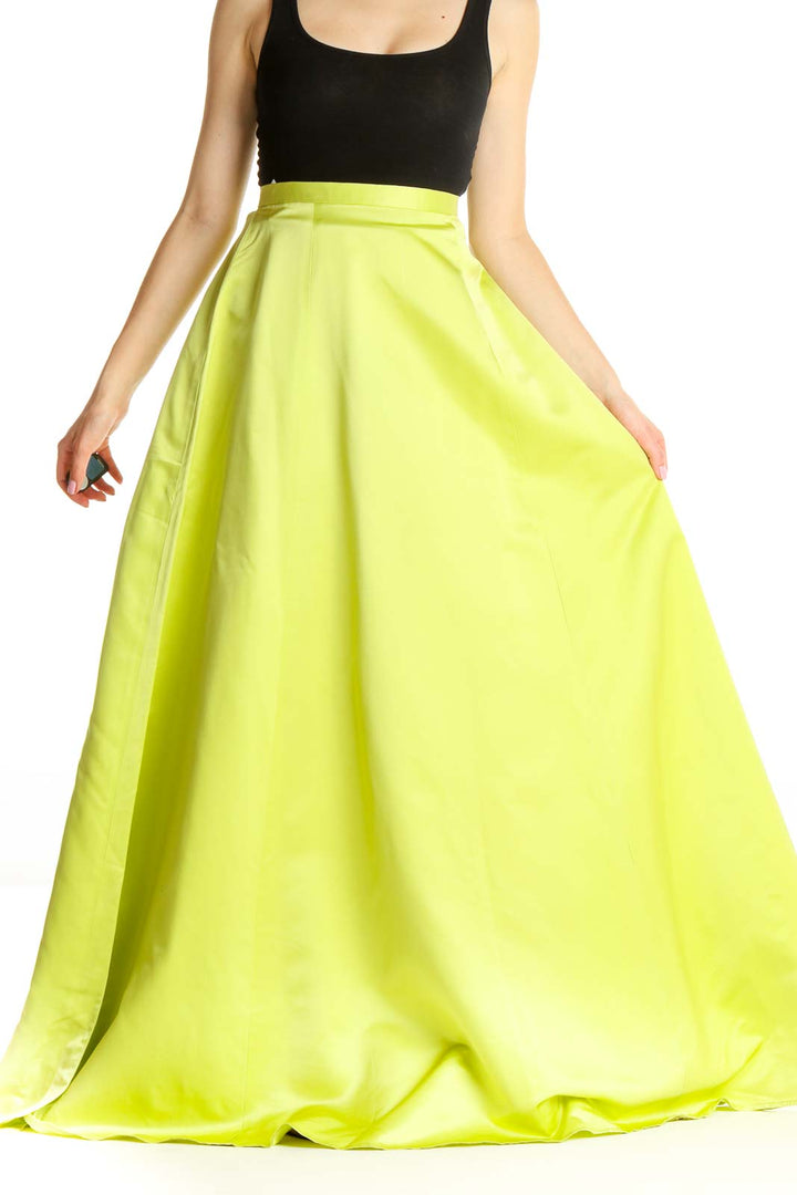 Yellow Green Formal Flared Skirt