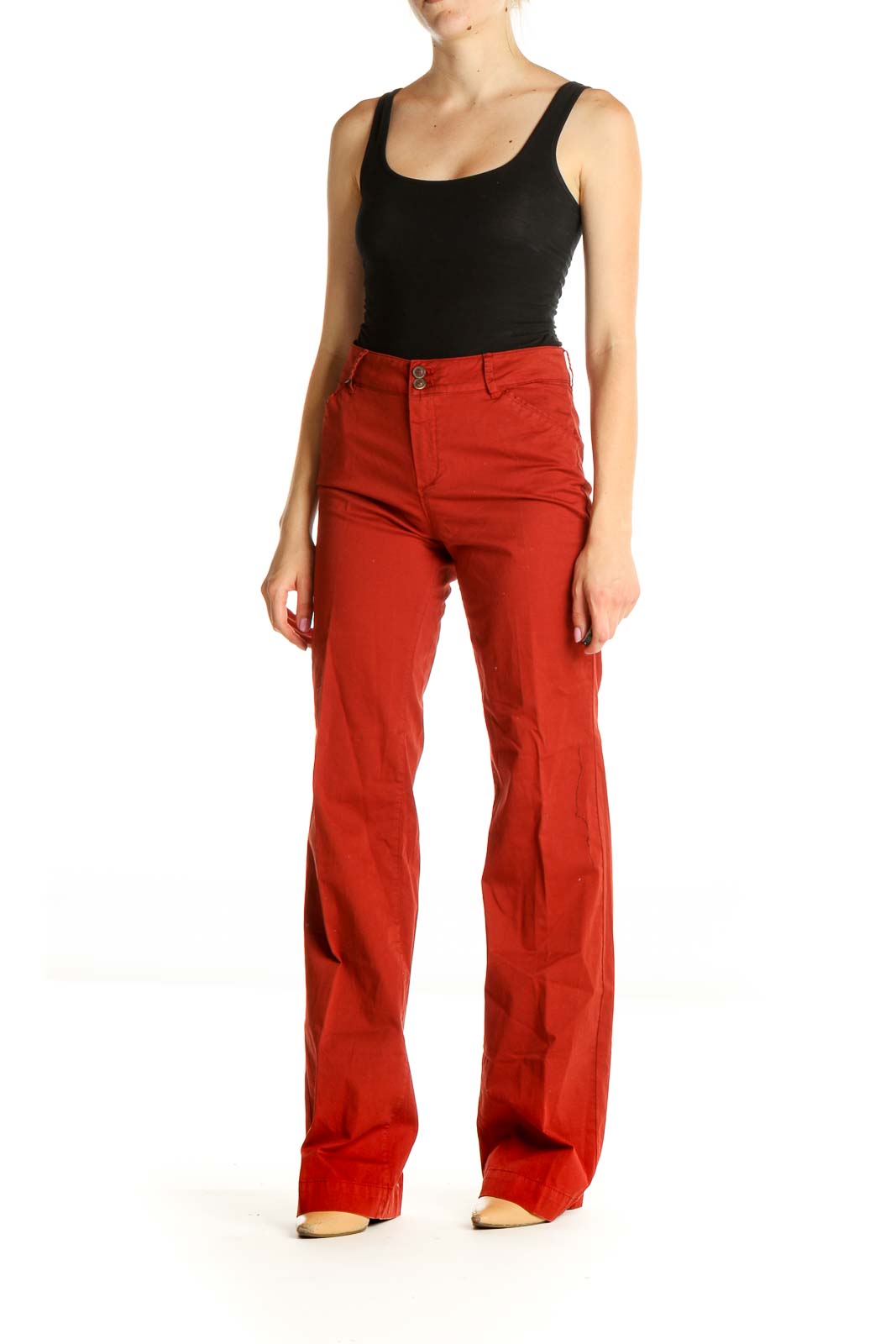 Red Solid Chic Trousers