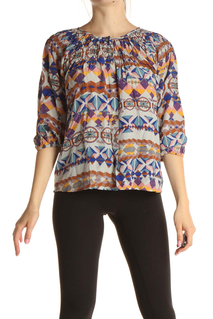 Blue Aztec Print Bohemian Blouse