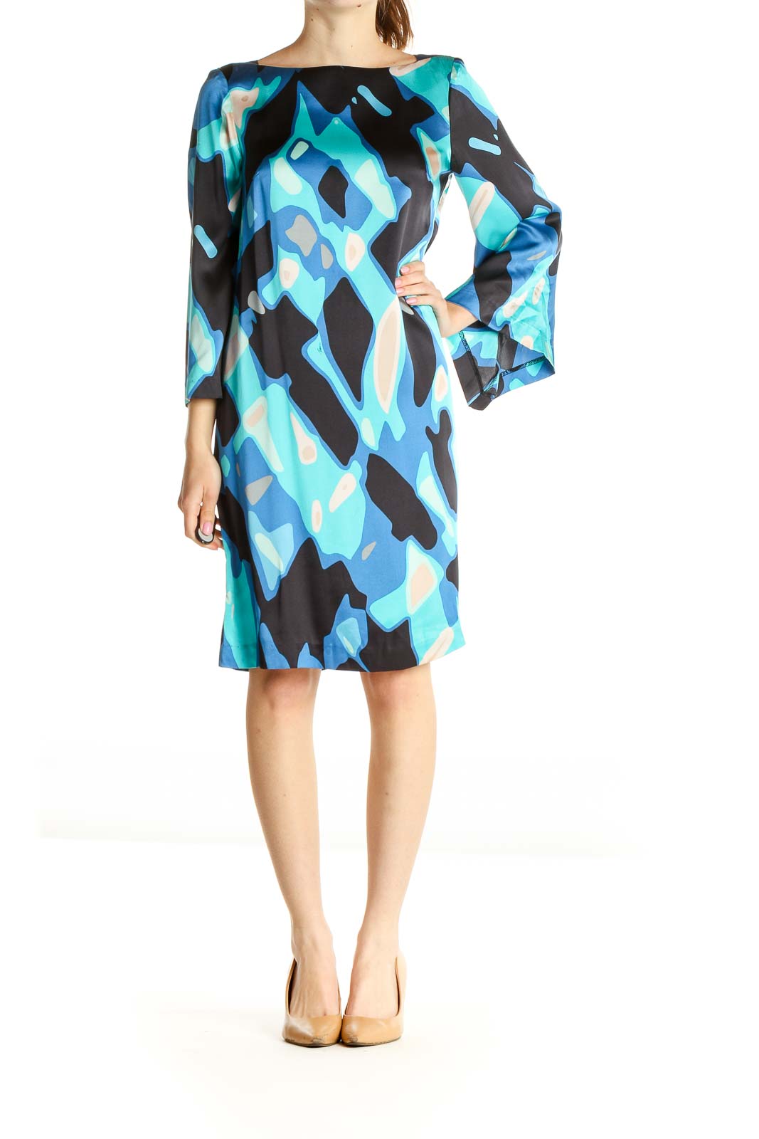 Blue Geometric Print Day Shift Dress