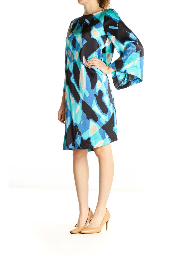 Blue Geometric Print Day Shift Dress