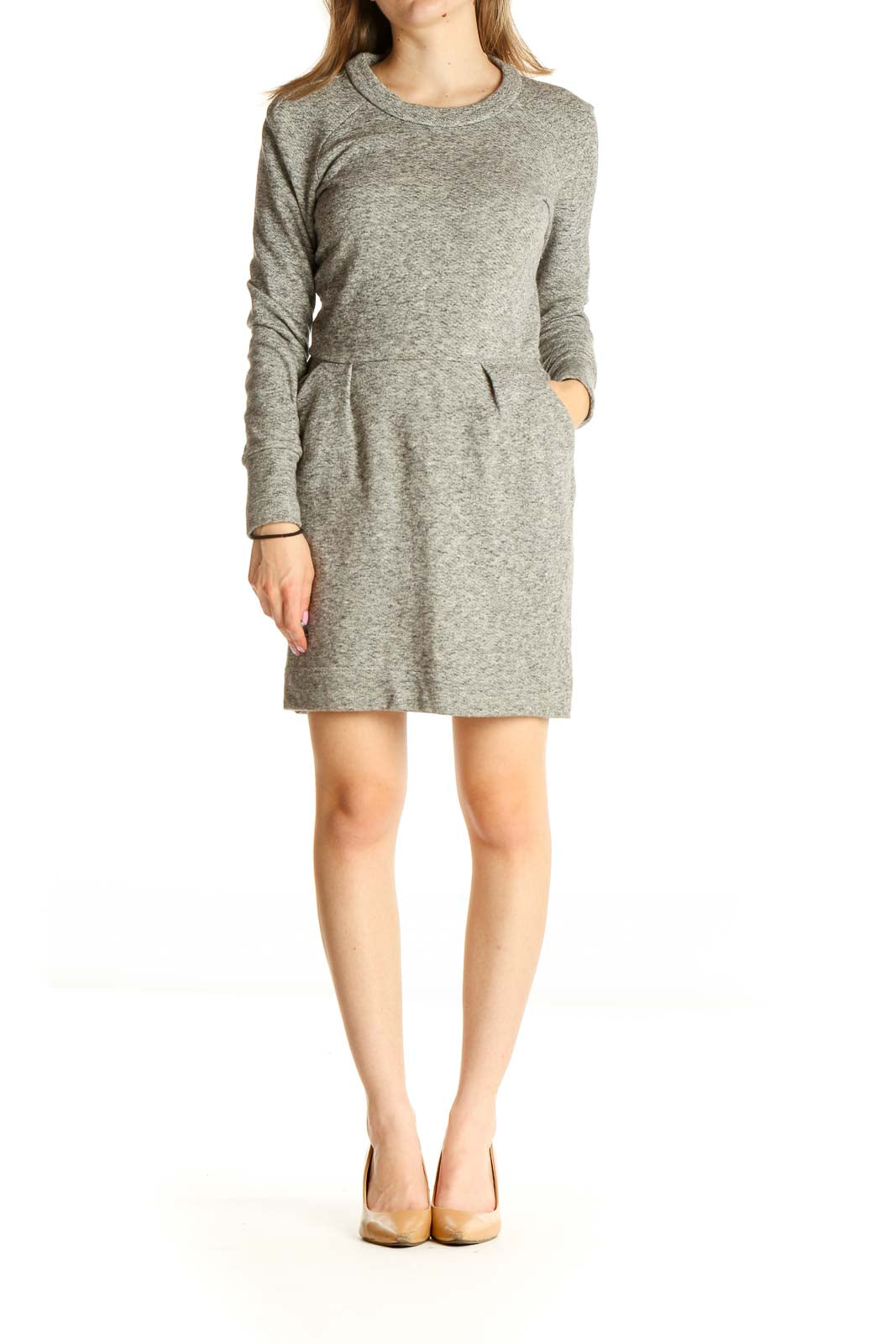 Gray Textured Day Fit & Flare Dress