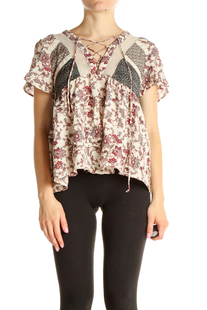 Beige Floral Print Blouse