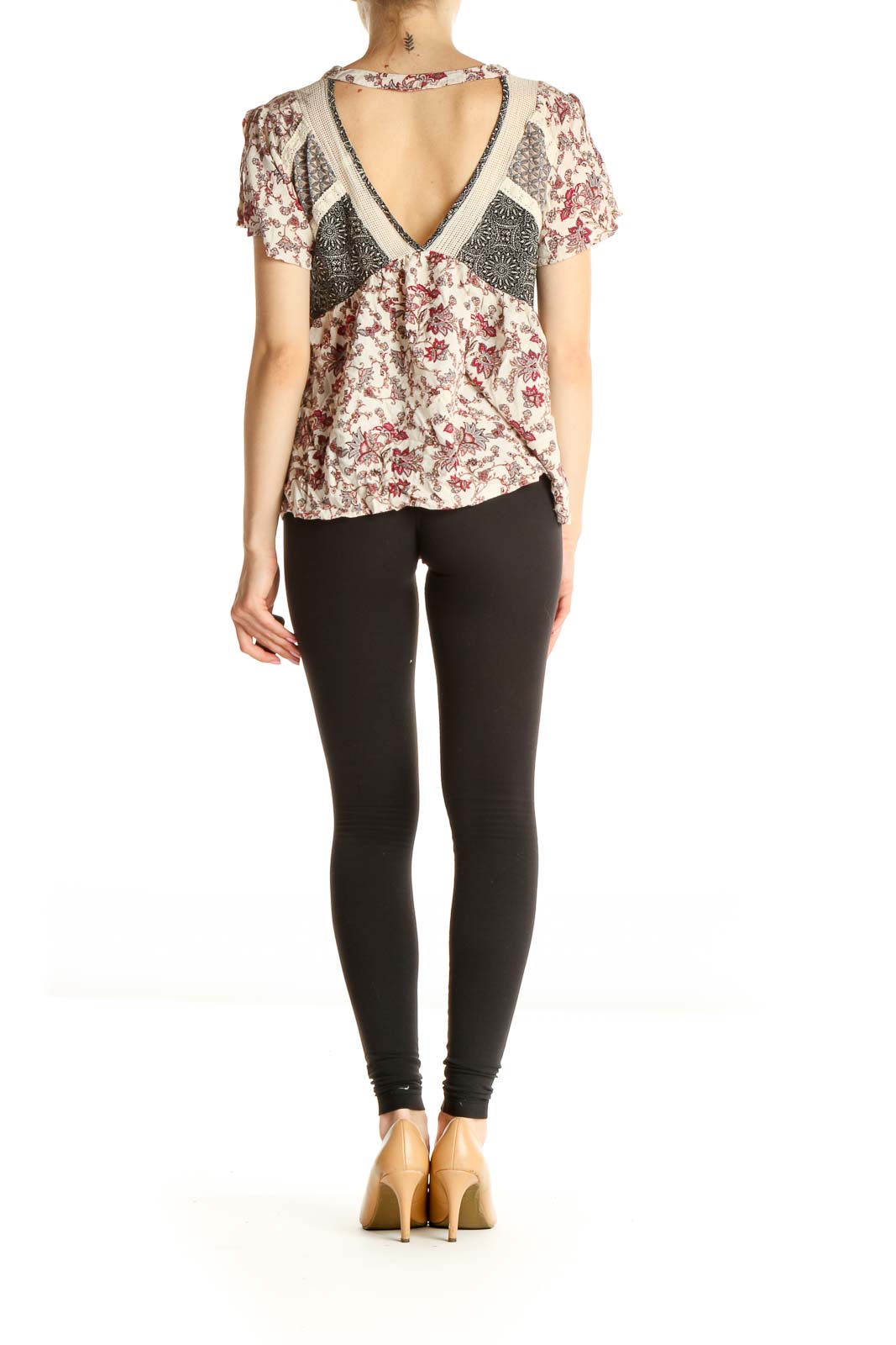 Beige Floral Print Blouse