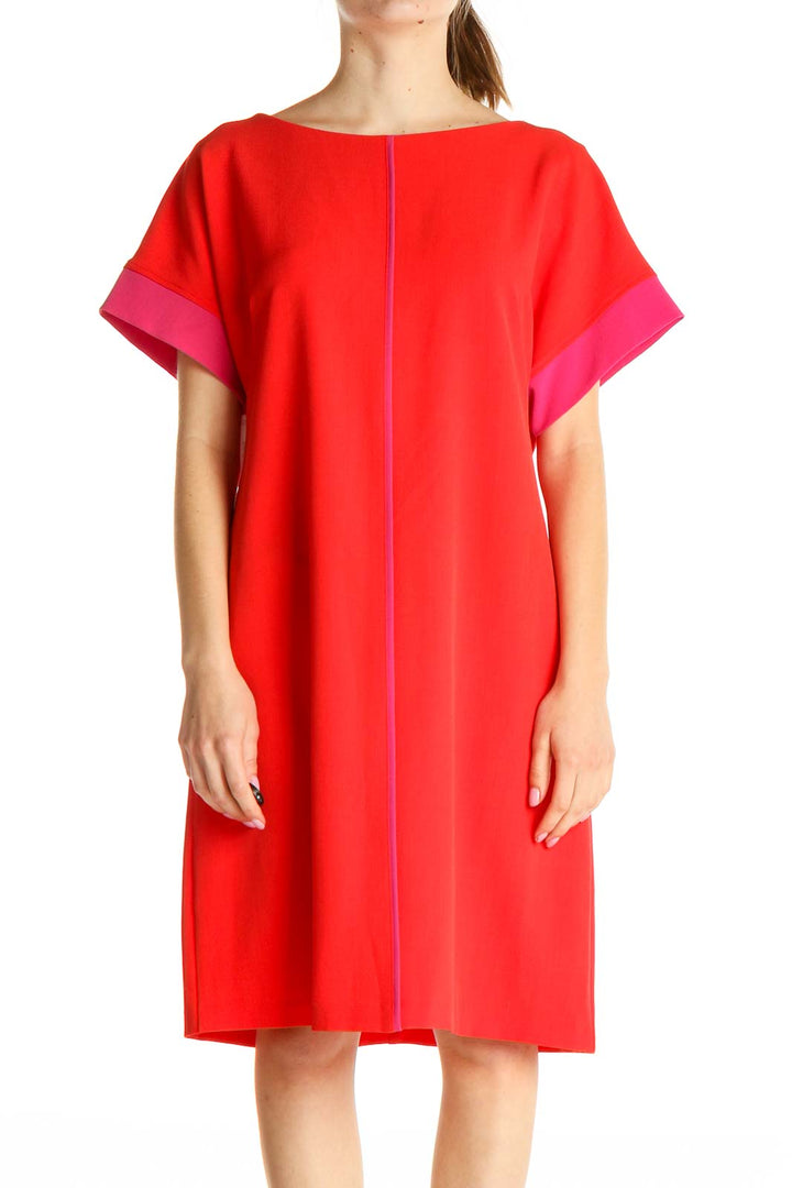 Red Solid Colorblock Shift Dress