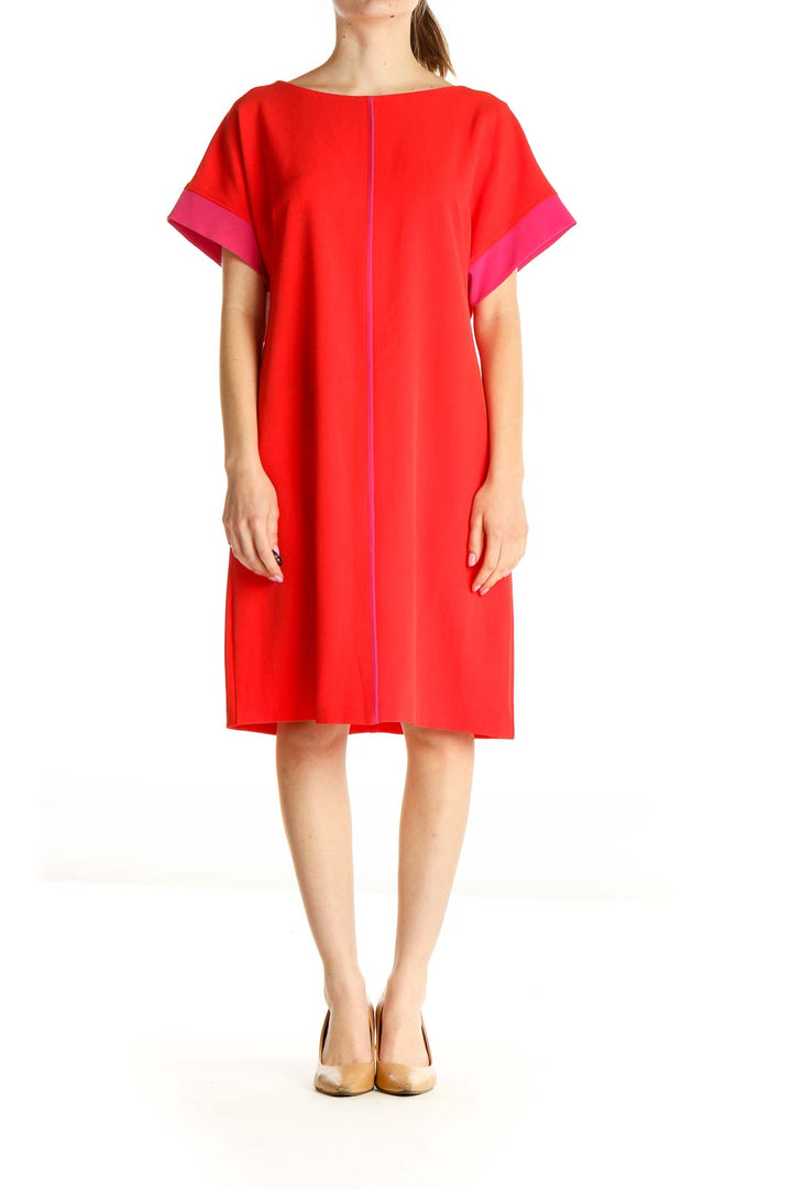 Red Solid Colorblock Shift Dress