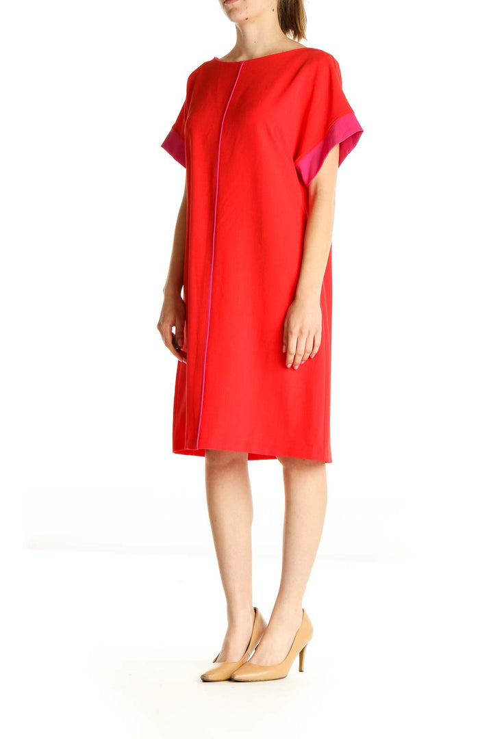 Red Solid Colorblock Shift Dress