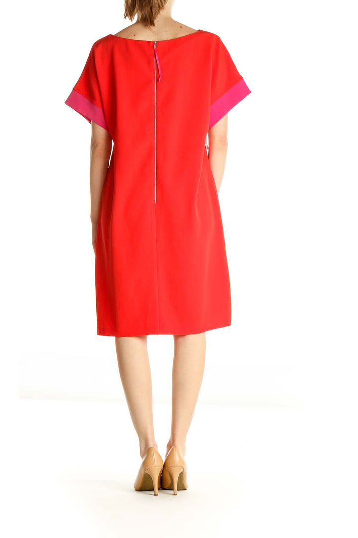 Red Solid Colorblock Shift Dress