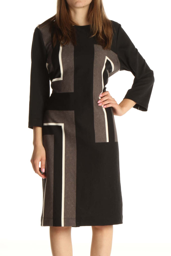 Black Solid Work Column Dress