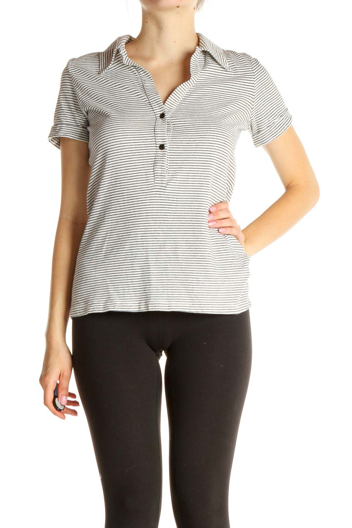 White Striped Casual Polo Shirt