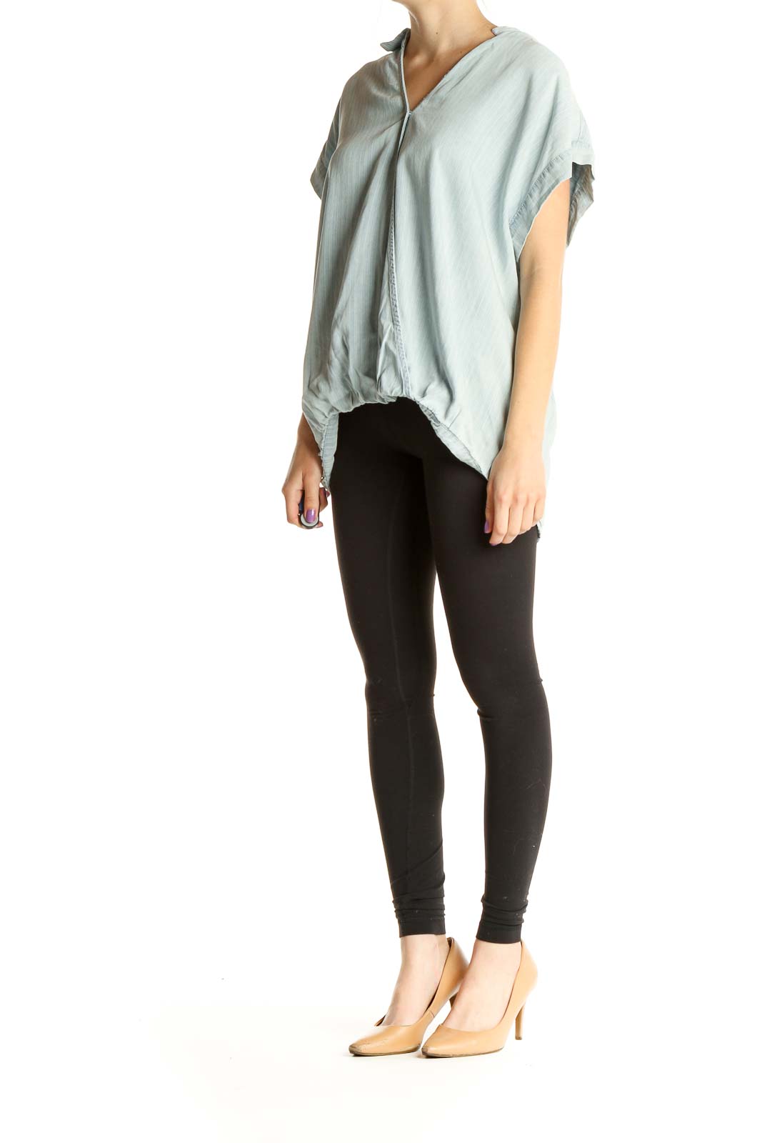 Blue Solid Casual Blouse