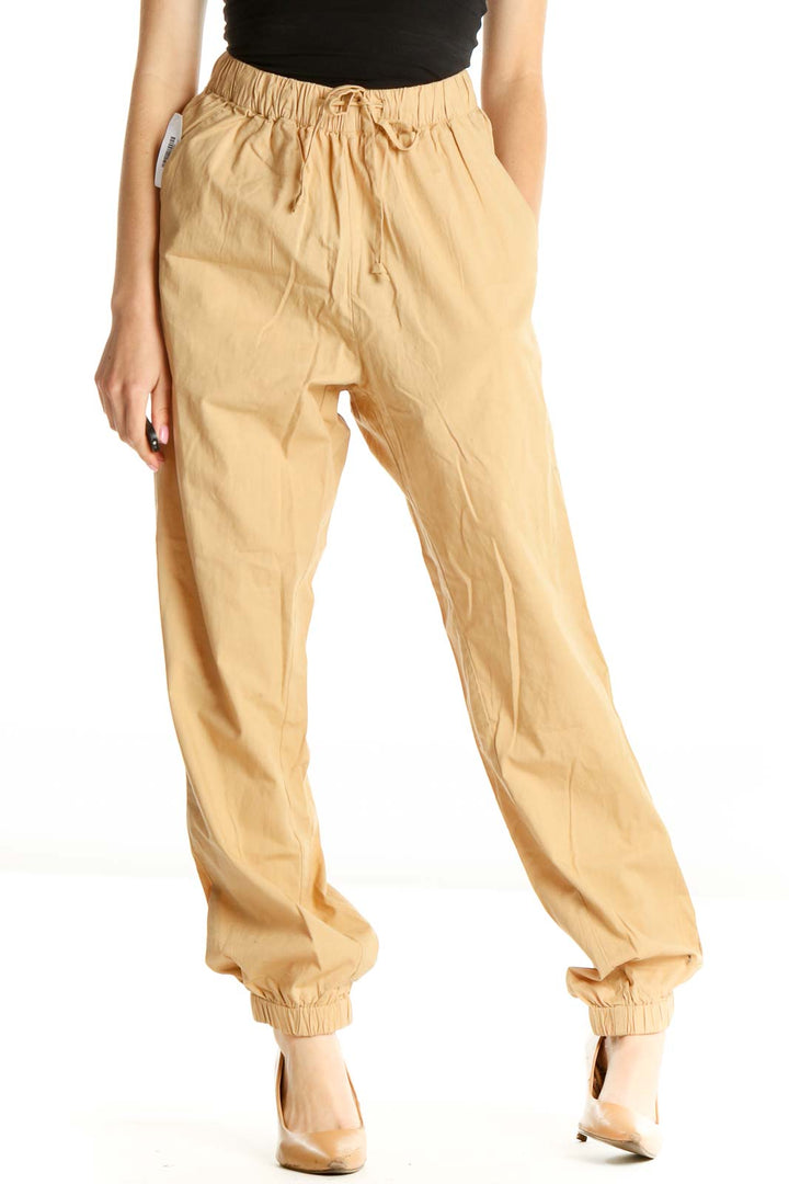 Beige Solid All Day Wear Cargos Pants